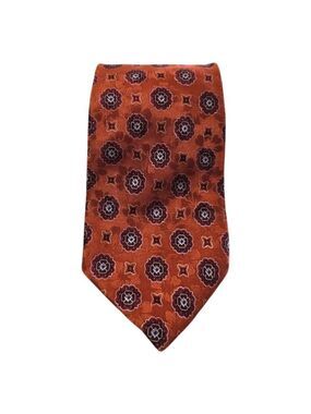 John Bartlett Orange Medallion Print Silk Tie